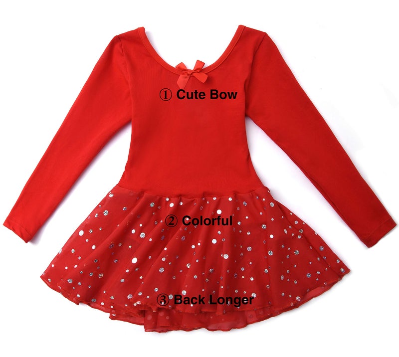 DANSHOW Girls Ballet Leotard Kids Long Sleeve Dance Leotard Dress with Glitter Tutu Skirt(4042-M-04) - Image 2